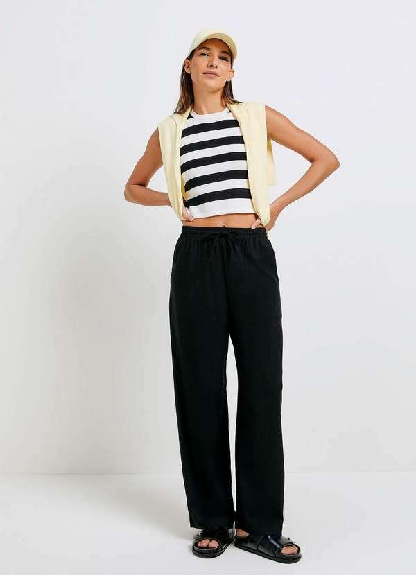 Imagem principal Calca Feminina Reta Cintura Alta com Linho Preto Hering Hering