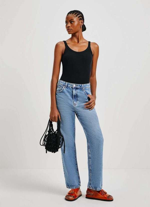 Imagem principal Calca Jeans Feminina Reta Cintura Alta Azul Hering Hering