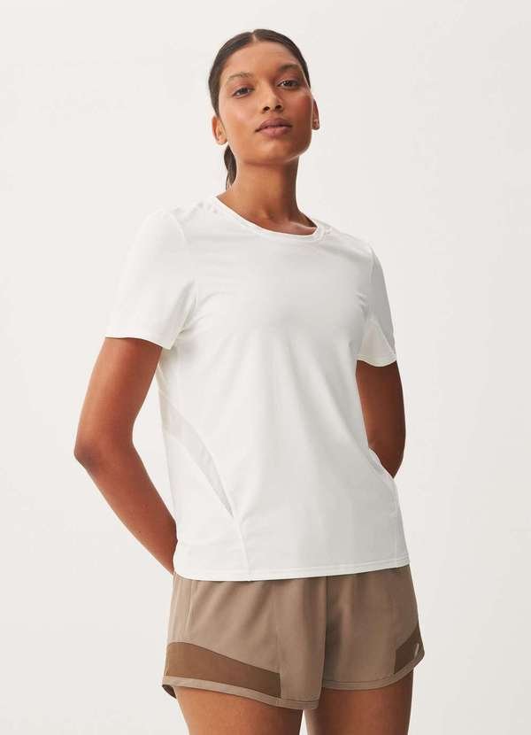 Camiseta Esportiva Feminina Basica com Tule Branco