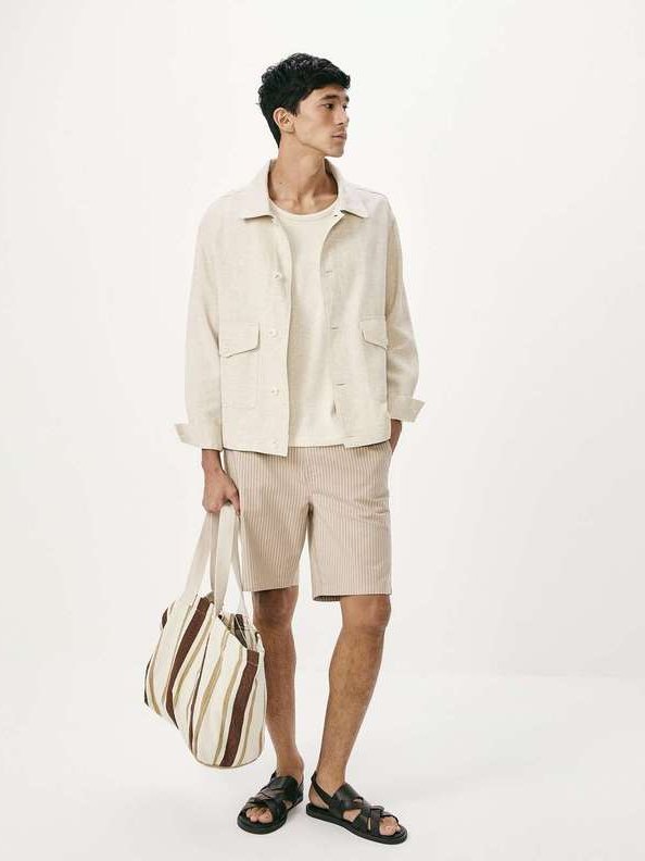 Imagem principal Bermuda Masculina Fio Tinto Listrada Bege Hering Hering