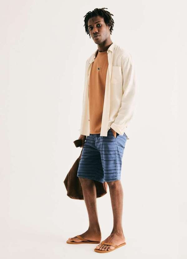 Imagem principal Bermuda Masculina Fio Tinto Listrada Azul Hering Hering