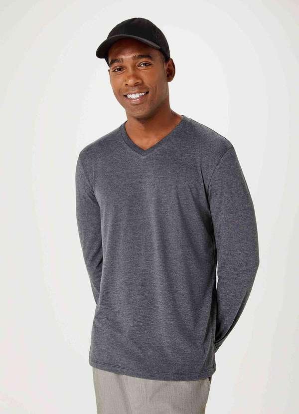 Imagem principal Camiseta Masculina Manga Longa World Cinza