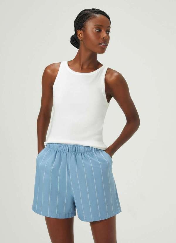 Imagem principal Shorts Feminino Listrado Cintura Alta Azul Hering Hering