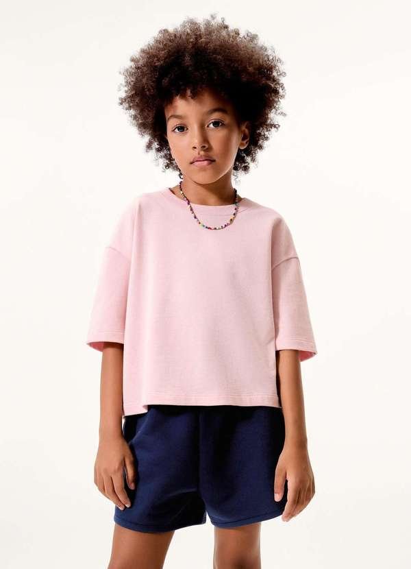 Imagem principal Blusa Infantil Menina Oversized em Malha Binada Rosa Hering Hering