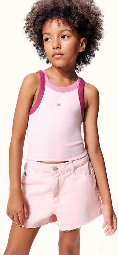 Shorts Infantil Menina Barra Desfiada em Sarja Rosa