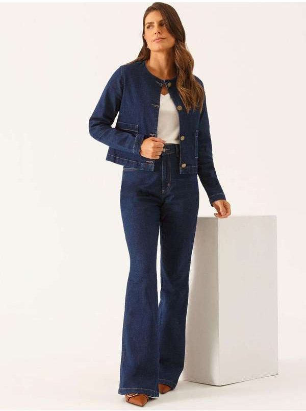 Calça Jeans Flare Alfaiatada Azul Escuro Vionelle