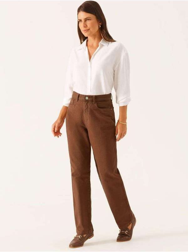 Calça Sarja Reta Marrom Escuro Violetta