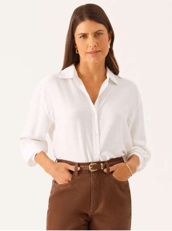 Camisa Manga Longa Boxi em Viscose Off White Taila