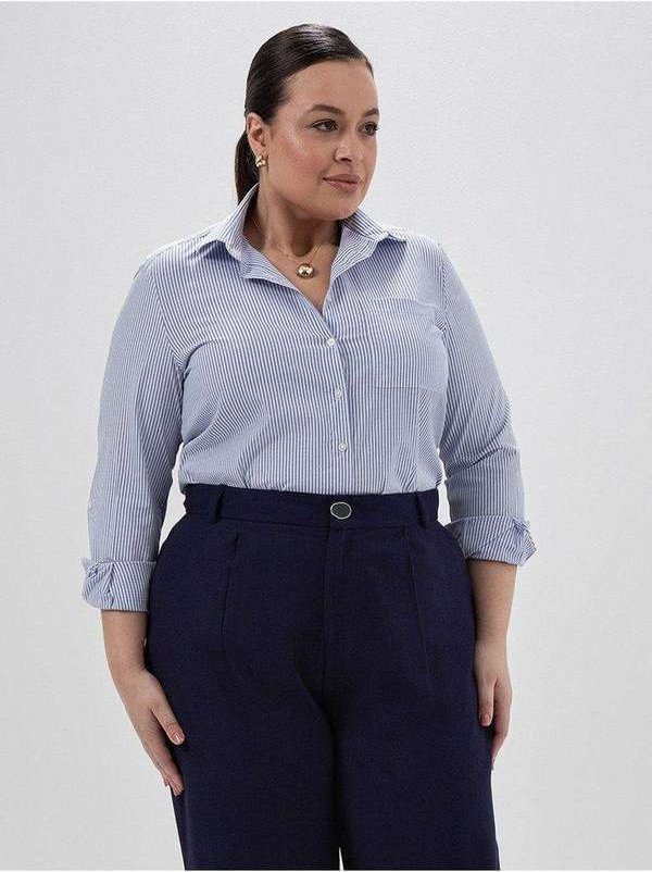 Camisa Oversized Listrada Plus Size Alessia