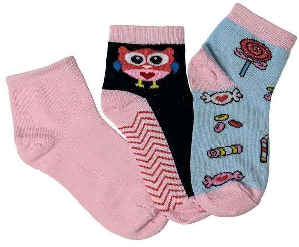Kit com 3 pares de Meias Cano Curto Infantil Hoahi 21218 - Azul/Rosa