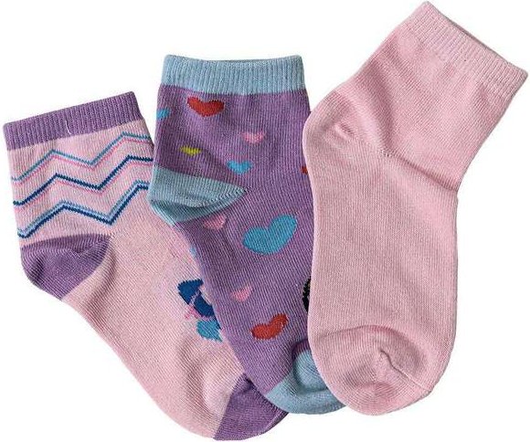 Kit com 3 pares de Meias Cano Curto Infantil Hoahi 21218 - Rosa/Lilás