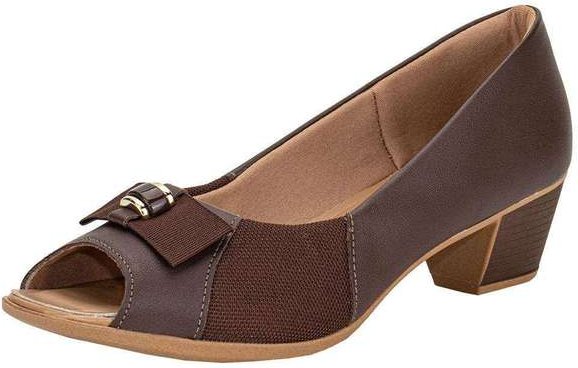 Peep Toe Feminino Salto Grosso Usaflex Mm1501 - Chocolate