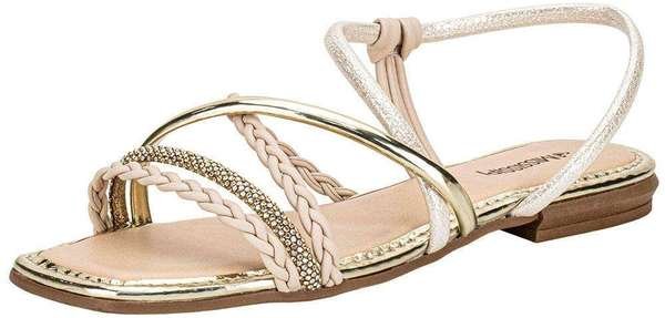Sandália Feminina Flat Mississipi J0661 Bege/Ouro