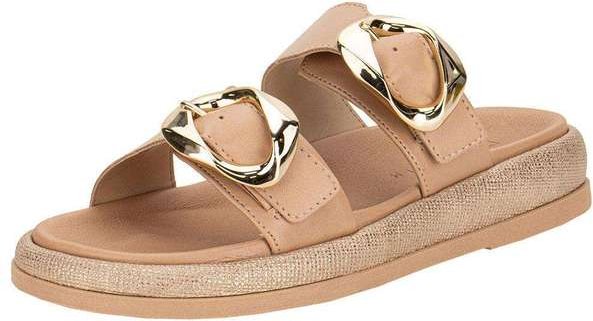 Sandália Feminina Conforto Ramarim 2555204 - Bege/Ouro