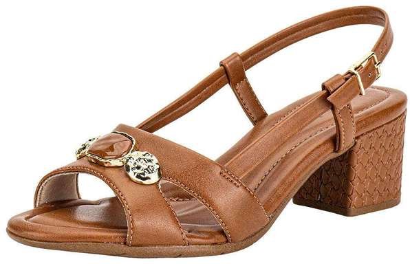 Sandália Feminina Salto Grosso Comfortflex 2557408 Caramelo