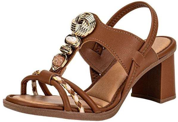 Sandália Feminina Salto Grosso Mississipi J0592 Caramelo