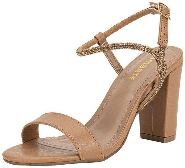 Sandália Feminina Salto Grosso Via Marte 142034 Bege