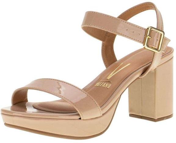 Sandália Feminina Salto Grosso Vizzano - 6425110 - Bege