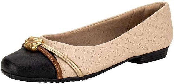 Sapatilha Feminina Flat Piccadilly 250267 Bege/Preto