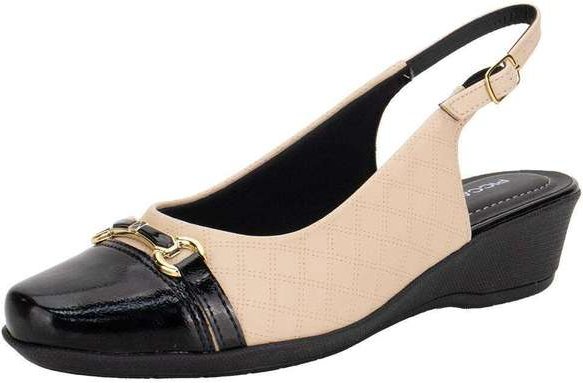 Sapato Feminino Anabela Piccadilly 143246 - Bege/Preto