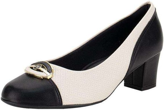 Sapato Feminino Salto Grosso Piccadilly 110183 - Preto/Bege