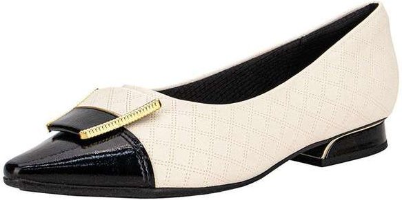 Sapato Feminino Salto Grosso Piccadilly 279039 - Bege/Preto