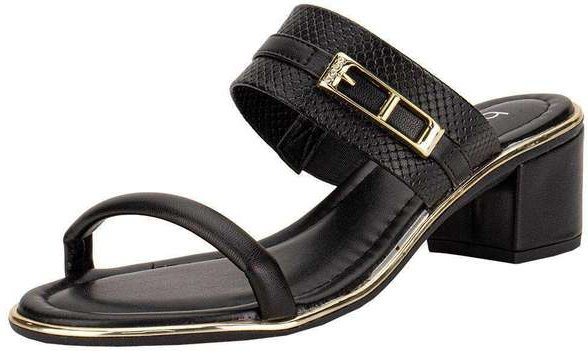 Tamanco Feminino Salto Grosso Beira Rio 8379252 - Preto/Dourado
