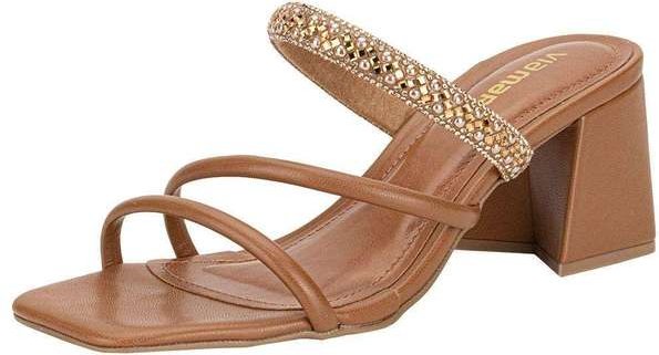 Tamanco Feminino Salto Grosso Via Marte 100021 - Caramelo