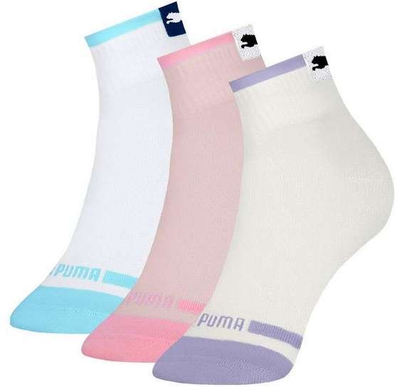 Kit 3 pares de Meias Esportiva Cano Médio Puma 4730-003/001 991-Branco-Rosa-Chá-Off-White