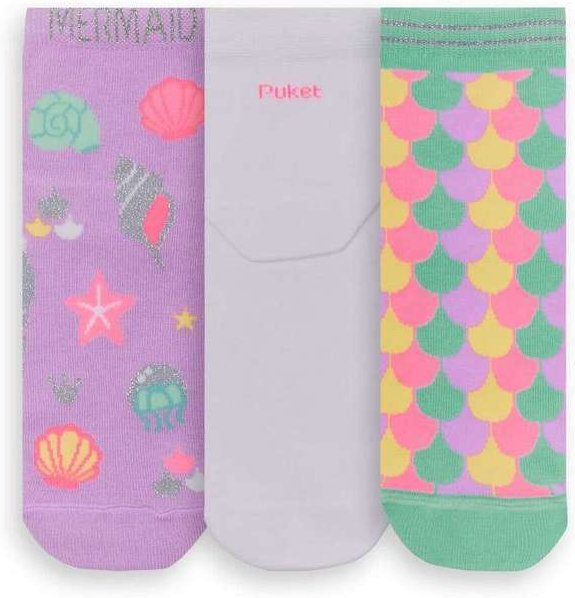 Imagem principal Kit com 3 Meias Cano Médio Puket 7201 5678-100-Lilas-Branco-Verde Puket