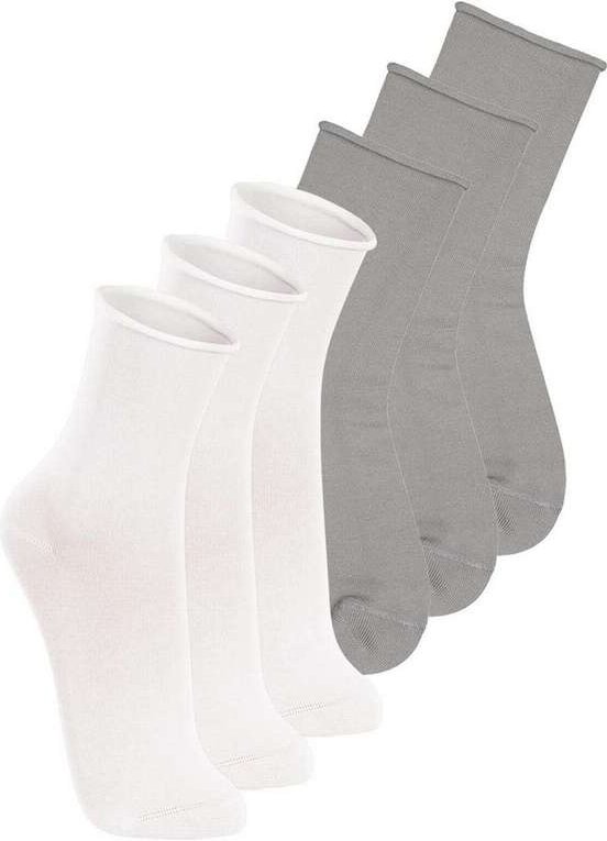 Kit 6 pares de Meias sem Punho Cano Médio Lupo 4421-001 Branco-Cinza