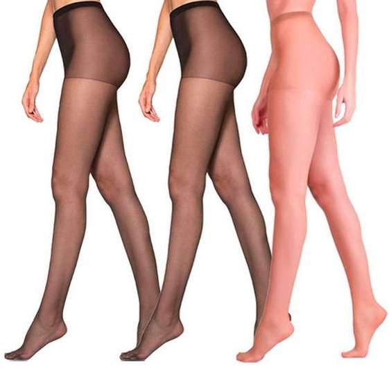 Kit com 3 Meias Calças Fio 15 Clássica Fina Loba 5760-001 Preto-Bege