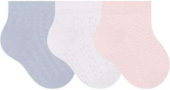Kit 3 pares de Meias Bebê Cano Curto Selene 1150-001 997-Azul-Branco-Rosa-Chá