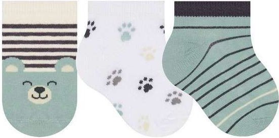 Kit 3 pares de Meias Bebê Cano Curto Selene 1360-002 999-Marfim-Branco-Verde
