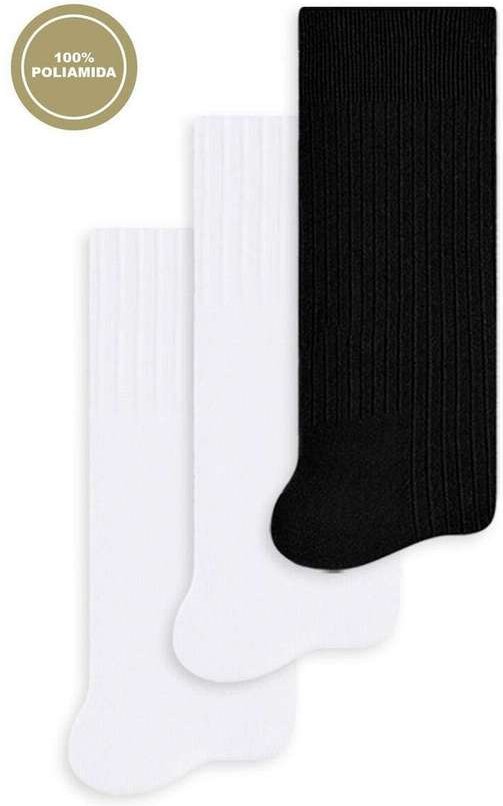 Kit 3 pares de Meias Infantil Cano Longo Selene 5010-002 Branco-Preto