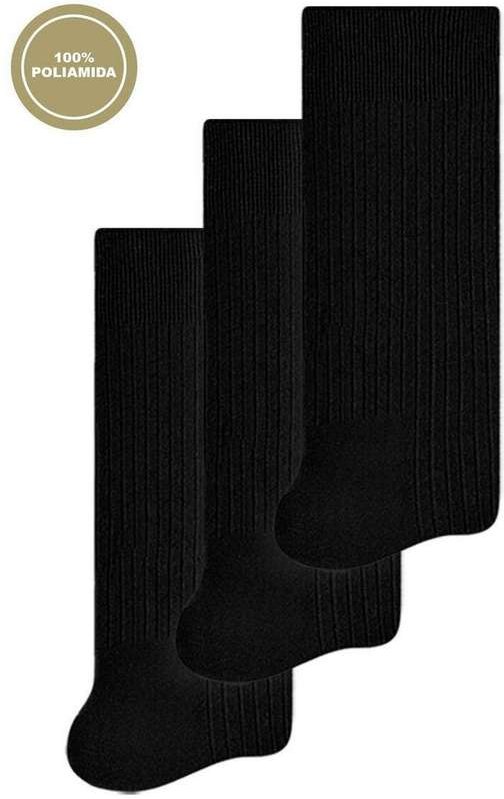 Kit 3 pares de Meias Infantil Cano Longo Selene 5010-002 Preto
