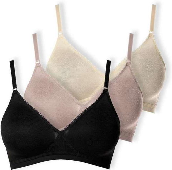 Imagem principal Kit com 3 Sutiãs sem Aro e sem Bojo Poás Demillus 61411 Preto-Bege-Rosado-Pérola Demillus