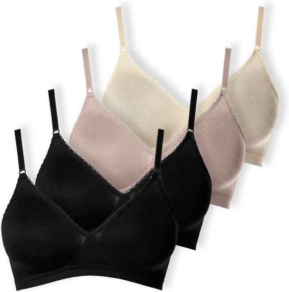 Imagem principal Kit com 4 Sutiãs sem Aro e sem Bojo Poás Demillus 61411 Preto-Bege-Rosado-Pérola