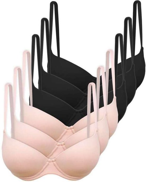 Kit com 6 Sutiãs com Aro e Bojo Hope 2484 Taça B Bege-Ballet-Preto