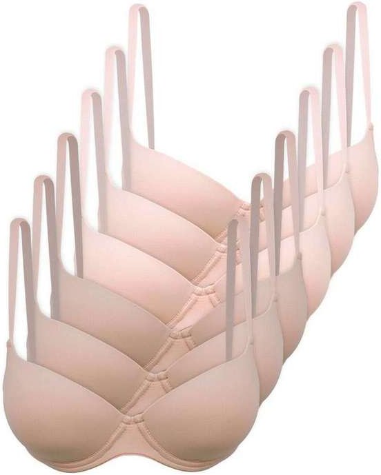 Kit com 6 Sutiãs com Aro e Bojo Hope 2484 Taça B Camurca-Bege-Ballet