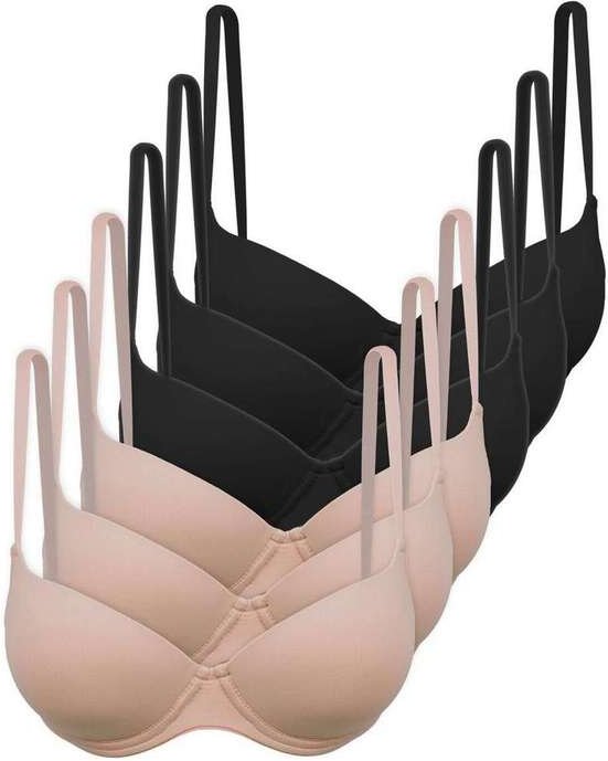 Kit com 6 Sutiãs com Aro e Bojo Hope 2484 Taça B Camurca-Preto