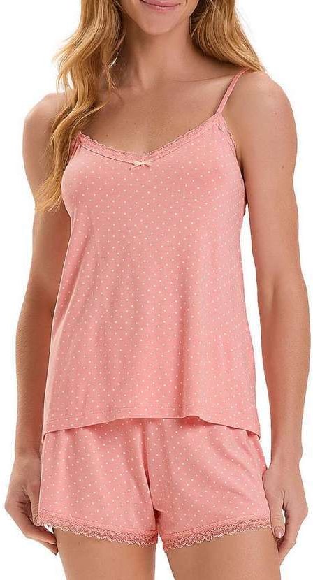 Pijama Feminino Curto Cor com Amor 2010801 Salmão-Poá