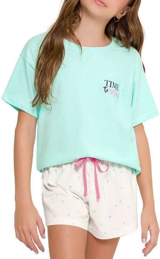 Imagem principal Pijama Infantil Menina Curto Espaço Pijama 4050035 Verde-Off-White Espaço Pijama