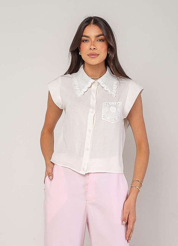 Imagem principal Blusa Alfaiataria com Gola em Renda e Bolso Decorado Branco
