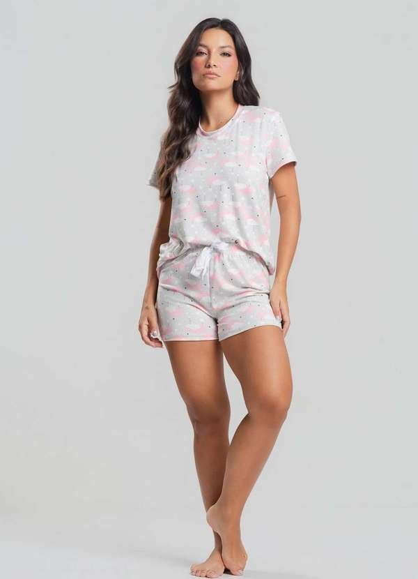 Pijama Short e Blusa M/C Malha Fashion Cinza
