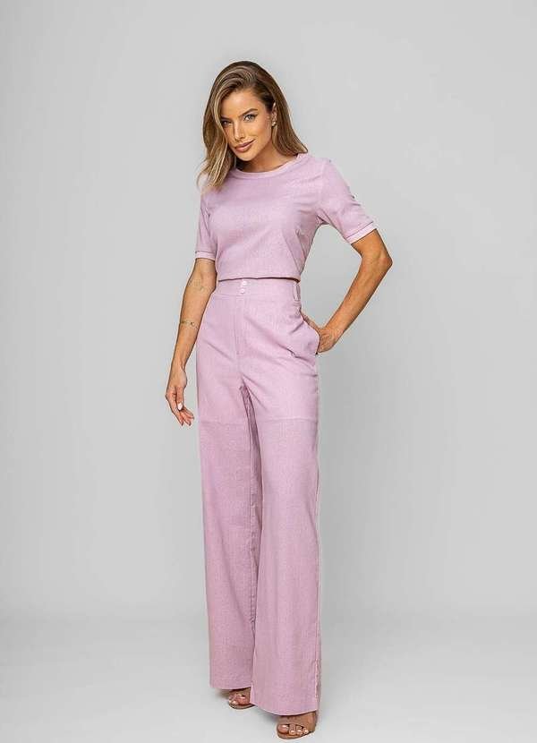 Calça Reta Lisa Alfaiataria Rosa
