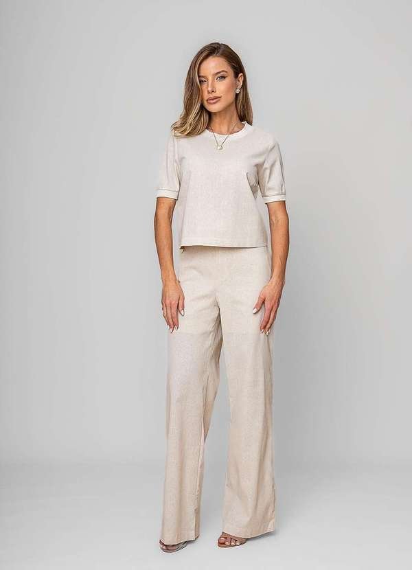Calça Reta Lisa Alfaiataria Bege