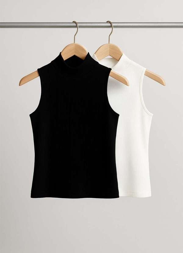 Imagem principal Kit 2 Regatas Cava Americana Canelada Preto Salvatore Fashion Salvatore Fashion