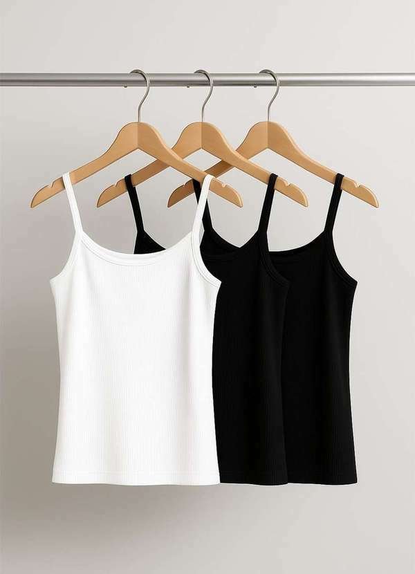 Imagem principal Kit 3 Regatas Alcinha Canelada Preto Salvatore Fashion Salvatore Fashion