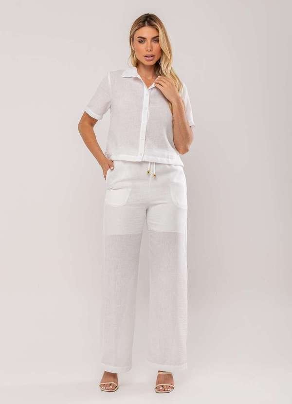 Conjuto Camisa Manga Curta e Calça Pantalona Branco